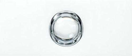 Transparent water droplet sphere isolated on white background, suitable for design projects, web graphics, and digital compositions.