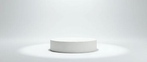 Minimalist white cylindrical podium platform on clean neutral background for product display and presentation purposes.