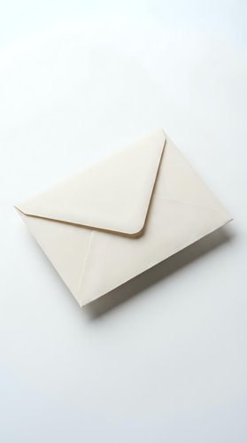 Elegant cream paper envelope on white background, isolated for wedding invitations, greeting cards, and correspondence design projects.