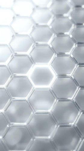 Luminous hexagonal cells with glowing edges create a modern, geometric pattern suitable for technology, science, and futuristic design projects.