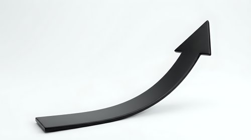 Black curved arrow pointing upward on white background isolated for business growth presentations and infographic design elements.