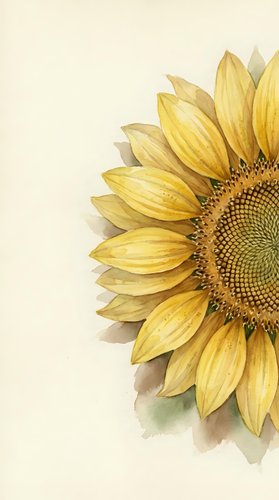 Watercolor sunflower with golden petals and detailed center on cream background, botanical art style for greeting cards and home decor.