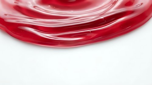 Red liquid swirl with flowing motion creating dynamic waves and curves on white background for creative design projects.
