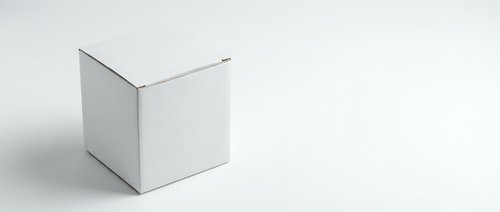White cardboard box isolated on light background, blank packaging mockup for branding, product presentation, and design projects.