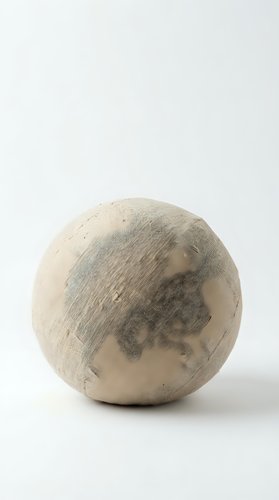 Natural linen fabric sphere on white background, minimalist home decor accent piece for modern interior design and styling projects.