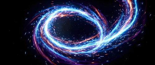 Abstract swirling energy vortex with glowing blue and purple light trails creating dynamic spiral motion against dark background for digital art projects.
