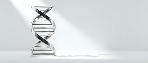 Metallic DNA double helix structure isolated on white background, suitable for science, genetics, biotechnology, medical research, and educational materials.