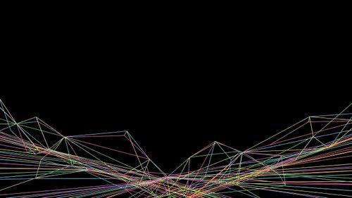 Abstract colorful network lines connecting on black background for technology presentations and digital communication concepts.