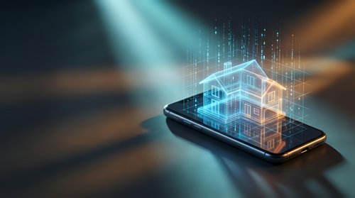 Smartphone with holographic digital interface displaying futuristic technology concepts for mobile app development and innovation projects.