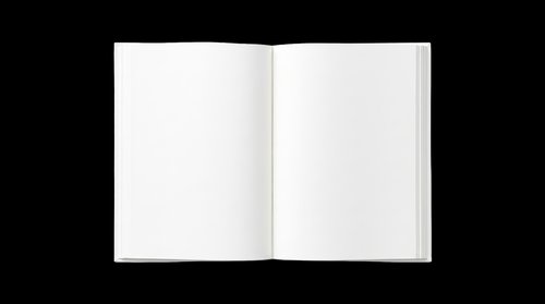 Blank open book with white pages isolated on transparent background, ready for design use on t-shirts, posters, clipart, stickers, and print-on-demand products.