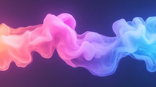 Colorful flowing smoke waves in pink and blue gradient colors against dark background, creating ethereal abstract art effect for modern design projects.