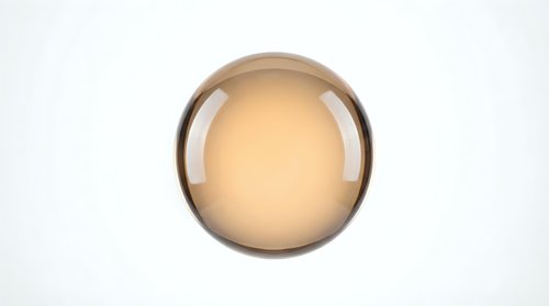 Transparent glass sphere with warm amber glow isolated on white background, suitable for web design, UI elements, and digital graphics projects.