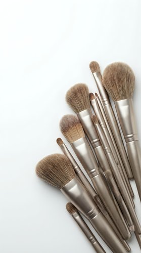 Professional makeup brush set with soft bristles and metallic handles arranged on a white background, perfect for beauty and cosmetics content.
