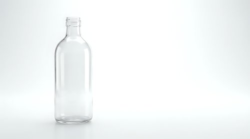 Empty clear glass bottle isolated on white background for product mockup and packaging design projects.