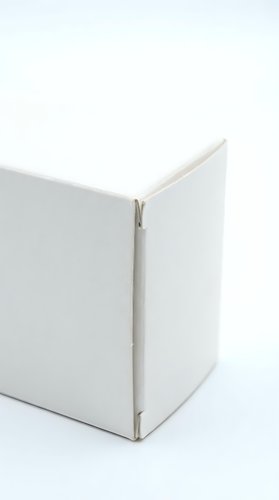 White cardboard box isolated on white background for packaging design and product presentation mockups.