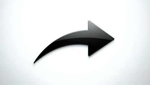 Black curved arrow pointing right on white background isolated for graphic design and presentation use.