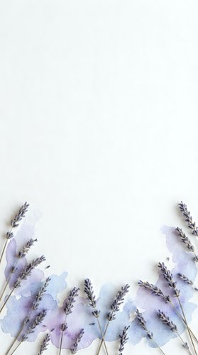Dried lavender flowers arranged on white textured background creating natural botanical border frame for spa wellness aromatherapy design projects.