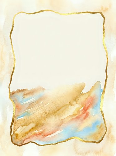 Watercolor fish illustration with golden frame border on cream background, isolated design element suitable for invitations, greeting cards, and decorative projects.