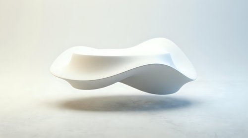 Abstract white curved forms floating on neutral background creating modern minimalist composition for contemporary design projects.