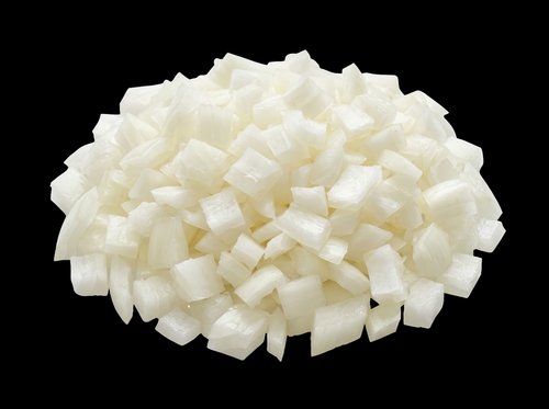 Diced white onion pieces isolated on transparent background, ready for culinary design, recipe graphics, food packaging, cooking blogs, restaurant menus, and print-on-demand kitchen products.