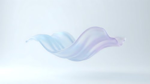 Flowing translucent fabric in soft blue and purple hues creates elegant wave motion against clean white background for modern design projects.