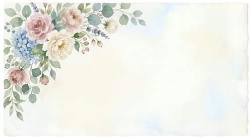 Watercolor floral corner arrangement with roses, hydrangeas, and eucalyptus leaves on cream background. Suitable for wedding invitations, greeting cards, and stationery design.