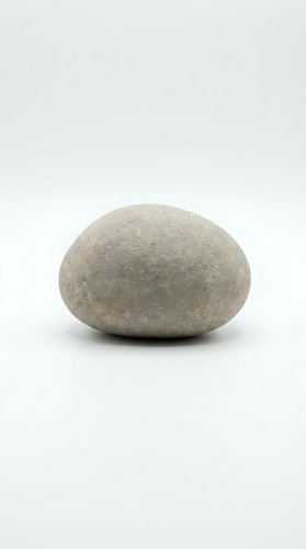 Single smooth gray pebble stone isolated on white background for zen meditation spa wellness design concepts and natural decoration projects.