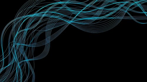 Abstract cyan flowing lines creating dynamic wave patterns on black background for modern digital design and technology presentations.