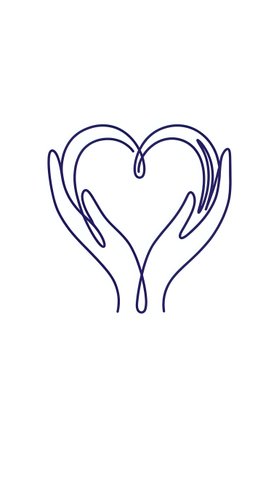 Caring hands forming heart shape in continuous line art style on white background for charity and love concepts.