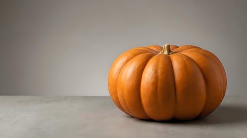 Fresh orange pumpkin on neutral background for autumn harvest decoration, Halloween design, and seasonal cooking projects.