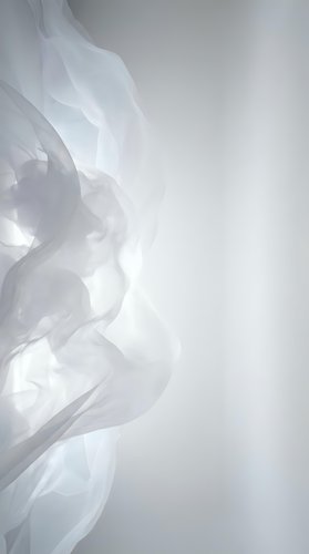 Abstract white flowing fabric waves with soft light and shadow creating elegant movement against neutral background for design projects.