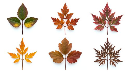 Autumn leaf collection with vibrant fall foliage in orange, red, yellow and brown colors isolated on white background for seasonal design projects.