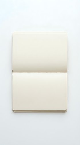 Open blank notebook with cream pages on white background for writing notes and creative projects.