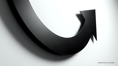 Black curved arrow pointing right on white background, modern minimalist design element for business presentations and infographics.