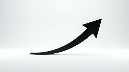 Black upward curved arrow on white background symbolizing growth, success, and progress in business and finance concepts.
