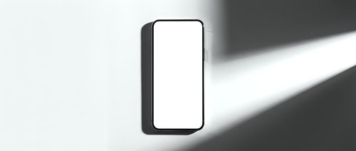 Modern smartphone with blank white screen mockup on neutral background with dramatic shadow overlay for app presentation and digital marketing materials.