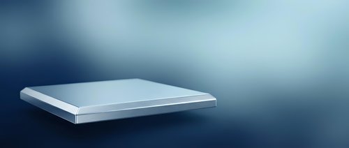 White rectangular platform or podium on blue gradient background for product display and presentation purposes.