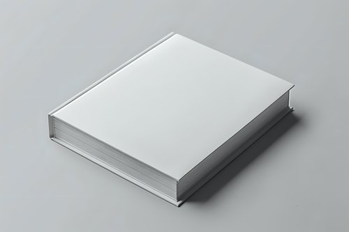 White blank hardcover book mockup on gray background for branding and design presentation projects.