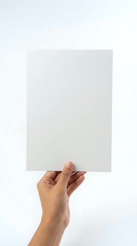 Hand holding blank white paper sheet against light background for mockup design and presentation purposes.