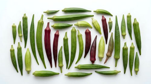 Colorful assortment of fresh chili peppers in green and red varieties arranged on white background. Spicy ingredients for cooking and culinary projects.