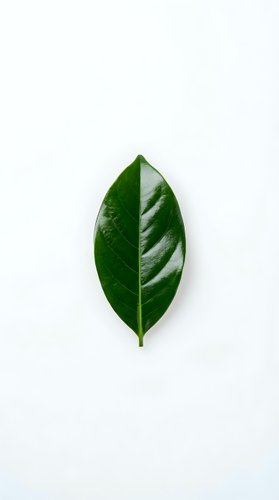 Single green leaf with visible veins isolated on white background, suitable for botanical designs, wellness branding, eco-friendly packaging, and natural product marketing materials.