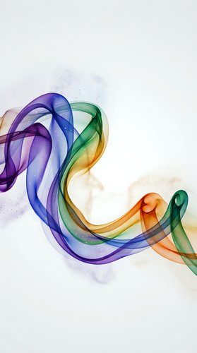 Abstract colorful smoke waves flowing in purple blue green orange hues on light background for modern design projects.