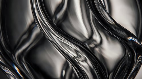 Flowing metallic liquid chrome waves with smooth reflective surface creating abstract modern background for luxury design and contemporary art projects.