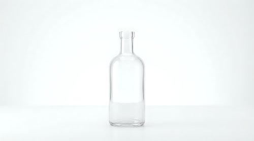 Empty clear glass bottle isolated on white background for product mockup and packaging design projects.