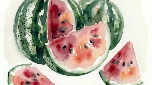 Fresh watermelon slices with seeds on white background. Juicy summer fruit cut into pieces showing pink flesh. Healthy organic food for diet and nutrition.