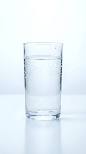 Clear glass filled with sparkling water showing carbonation bubbles on clean white background for health and hydration concepts.