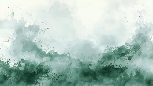 Soft green watercolor wash background with splashes and texture, blending dark and light tones for elegant design use.