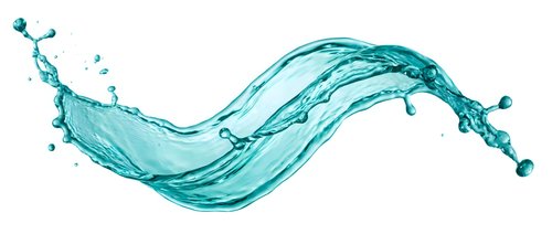 Dynamic turquoise water splash with flowing wave motion isolated on white background for creative design projects and commercial use.