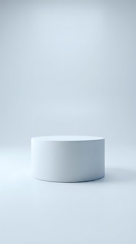 White cylindrical podium platform on clean minimalist background for product display and presentation mockup design.