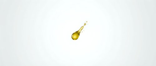Golden yellow oil drop falling with splash effect isolated on white background for cosmetic and skincare product design.
